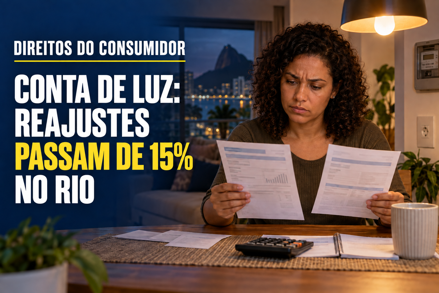 Consumidor compara contas de energia após reajuste das tarifas da Light e da Enel no Rio de Janeiro.